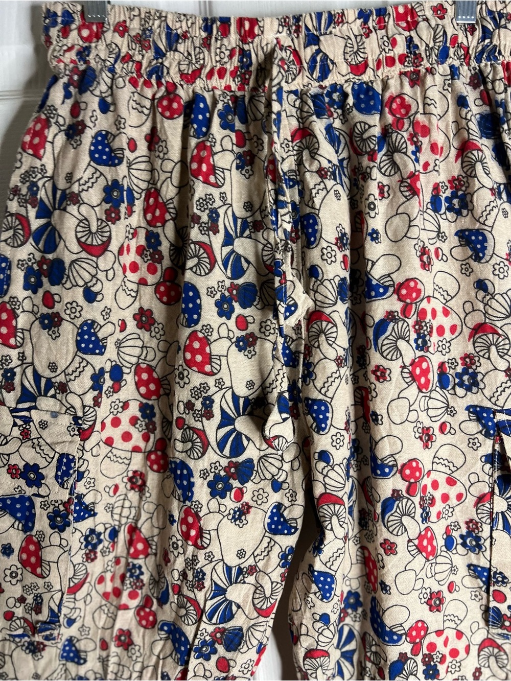 Ragstock mushroom Women’s cargo Wide leg pants Size X-Large Cotton Red Blue AOP - Picture 5 of 12